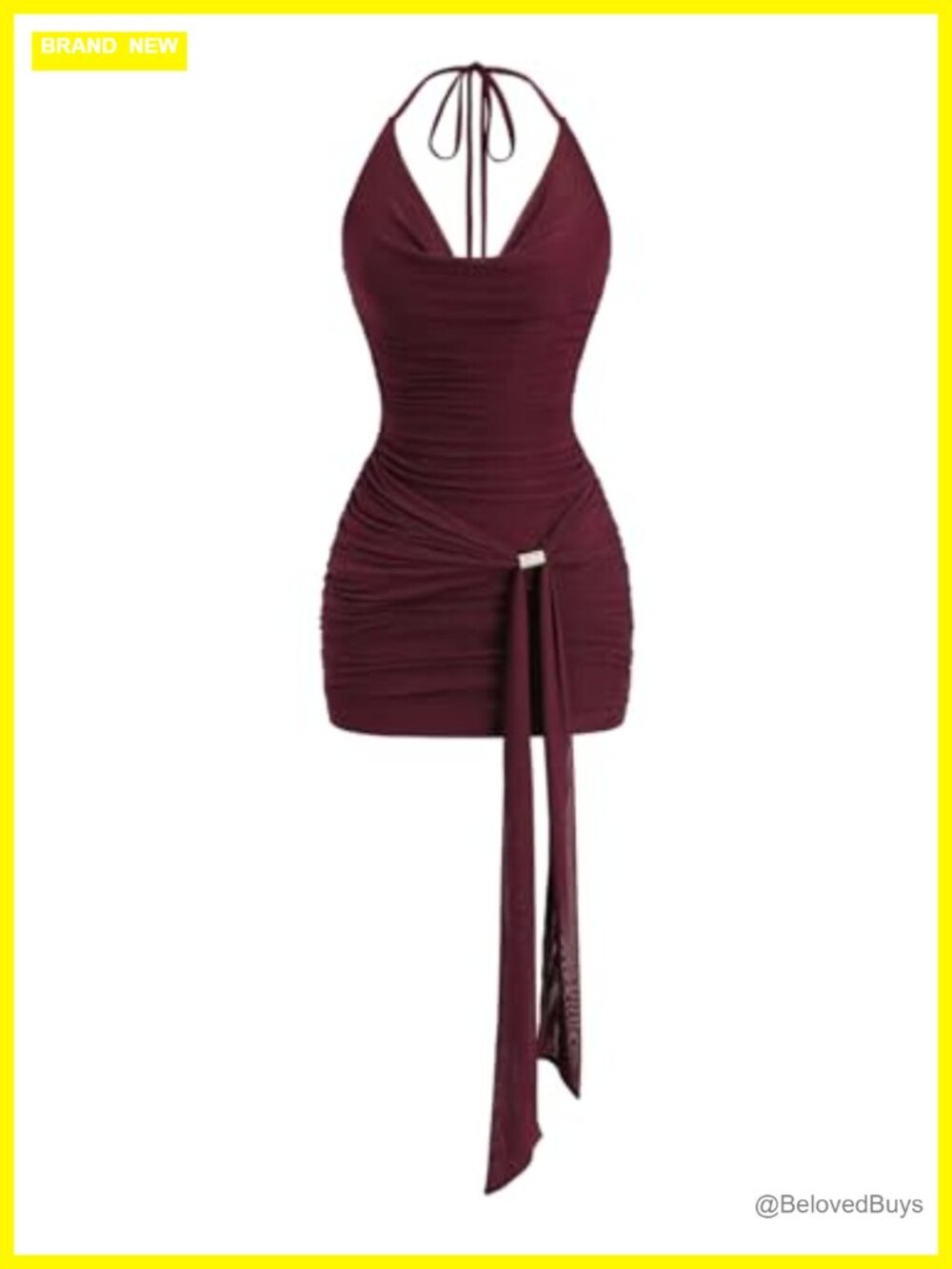 Halter Bodycon Mini Dress Sleeveless Draped Ruched Party Club